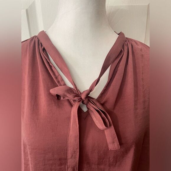 Lucky Brand Womens Long Sleeves Tie Neck Drop Waist Dress Size Small Rose Mauve - Picture 4 of 11